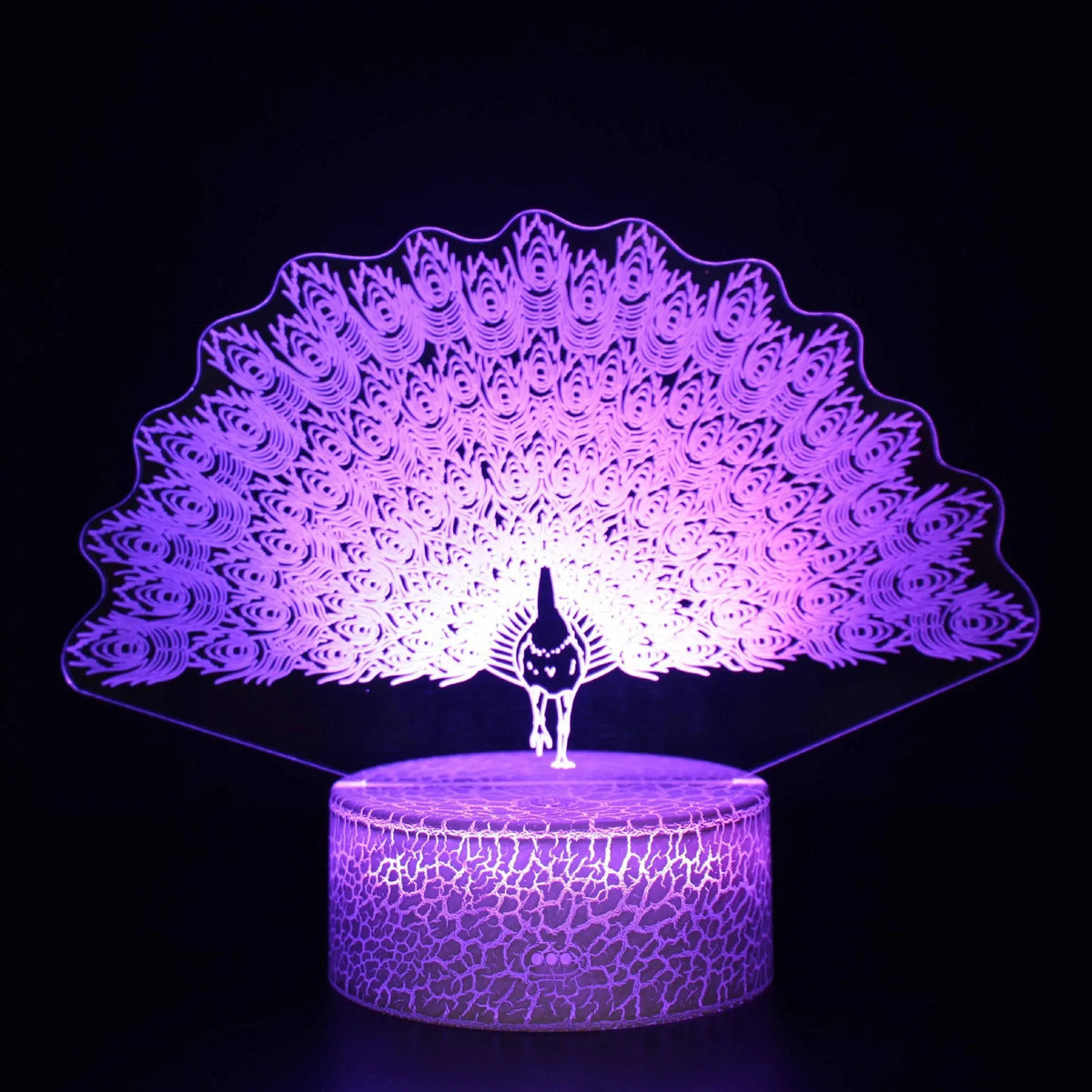 Acrylic 3D colourful crack base USB table lamp with touch control on a desk.