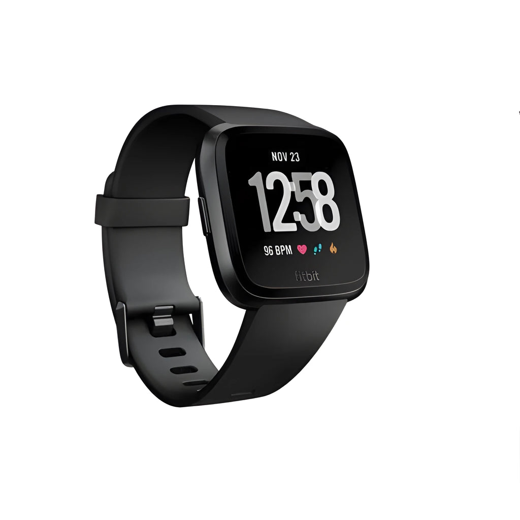 Black waterproof smart watch with heart rate monitor and sleep tracker on a silicone strap.