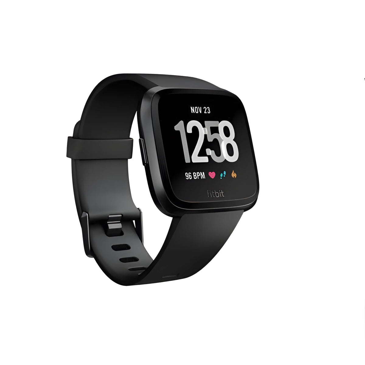 Black waterproof smart watch with heart rate monitor and sleep tracker on a silicone strap.