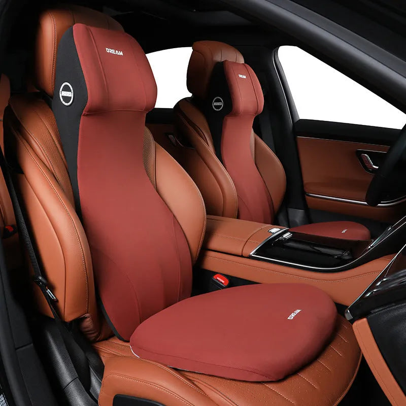 Automotive memory foam cushion and headrest lumbar support set in multiple colours