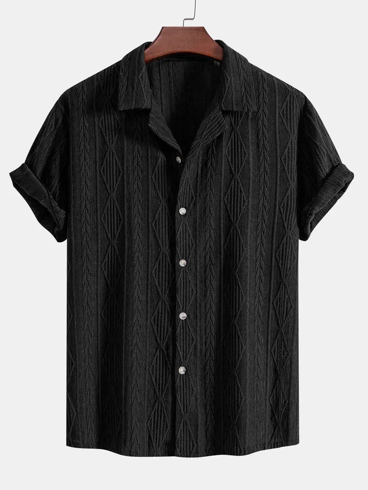 Men's loose-fit short-sleeve cardigan shirt in black, green, or white for casual summer wear