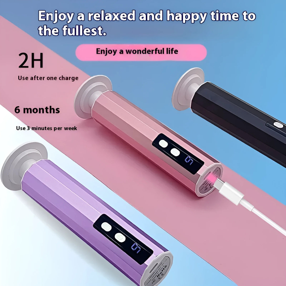 USB-powered electric callus remover foot file with multiple grinding wheels in black, pink, and purple colour options.