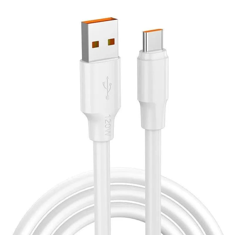 120W fast charging cable 6A bold white PVC with Lightning Micro USB Type-C options