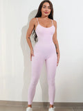 Women's black sleeveless jumpsuit with spaghetti straps and a fitted silhouette.