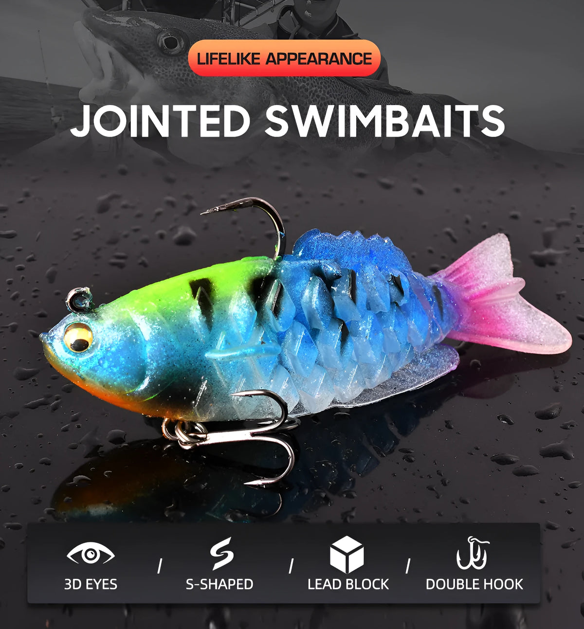 100mm soft shad bait in PVC with 3D bionic eye and rhombic body for bass fishing