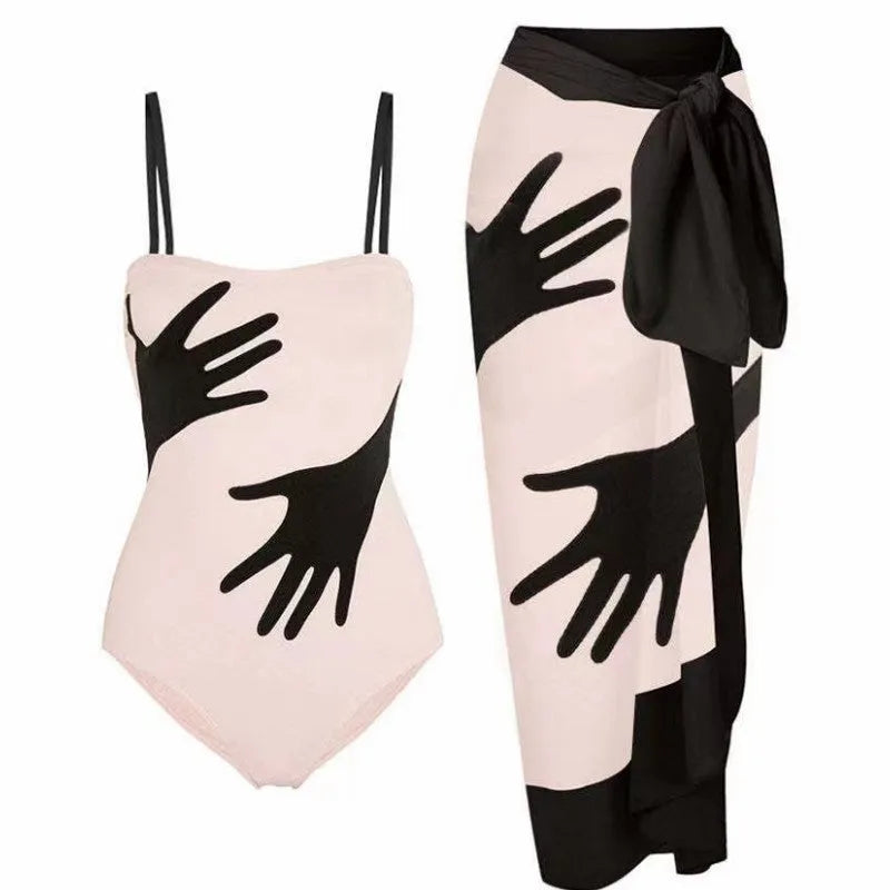Women's one-piece bikini swimsuit with tulle skirt in polyester fabric