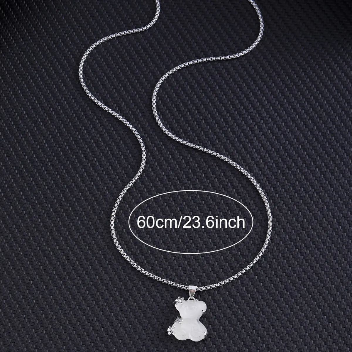 Little bear pendant necklace with white K-colour alloy charm and titanium steel lock chain for casual wear