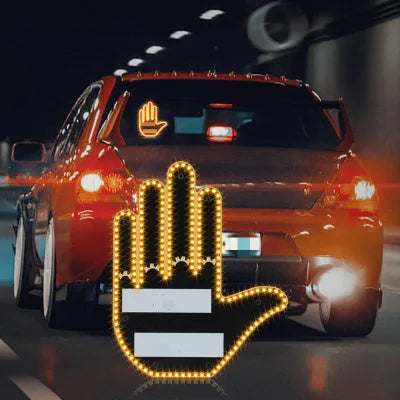 Black plastic LED car gesture light showing middle finger gesture with remote control