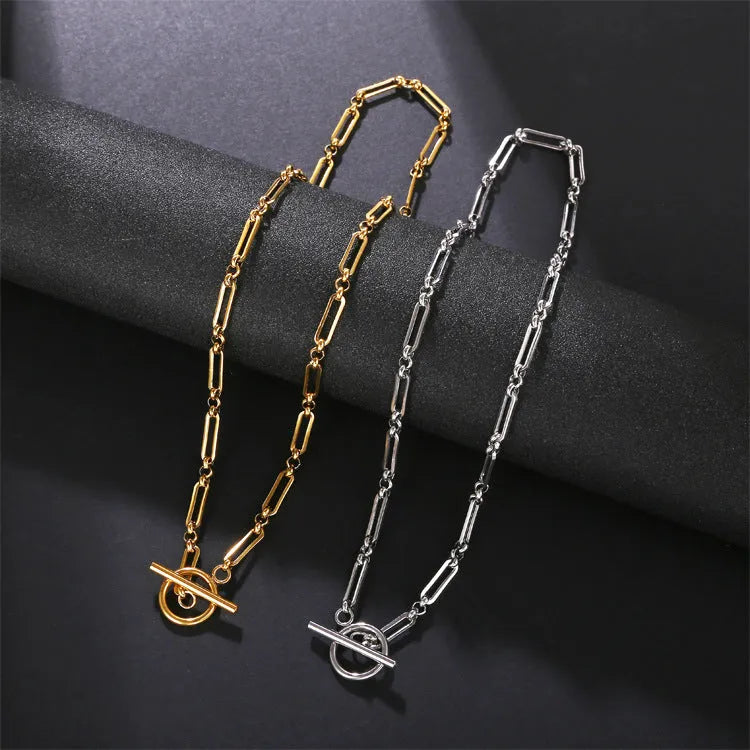 Electroplated stainless steel Chopin chain necklace and bracelet set in gold