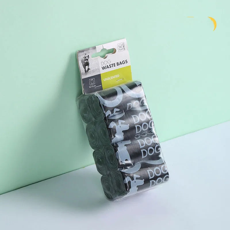 Degradable pet waste bag continuous roll with capsule dispenser, 15 pieces per roll, 35*22cm tile size