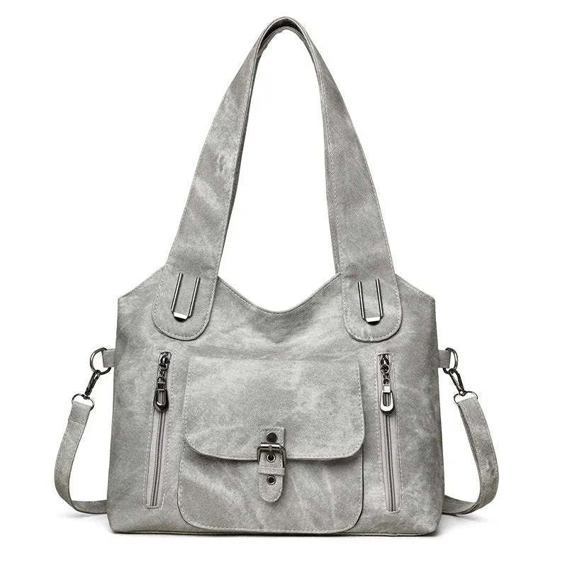 Large capacity PU crossbody bag with horizontal square shape, flap pocket and single strap in light gray