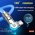 Rotatable USB-C fast charging cable 120W 6A with zinc alloy elbow connector, blue colour, 1m length