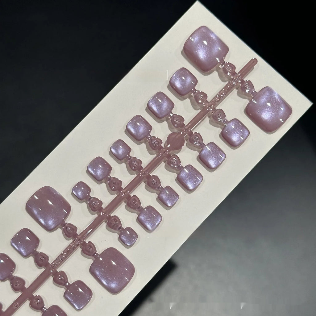Purple cat eye toenail wear set with 24 pieces in S, M, L sizes and micro glass bead crystal