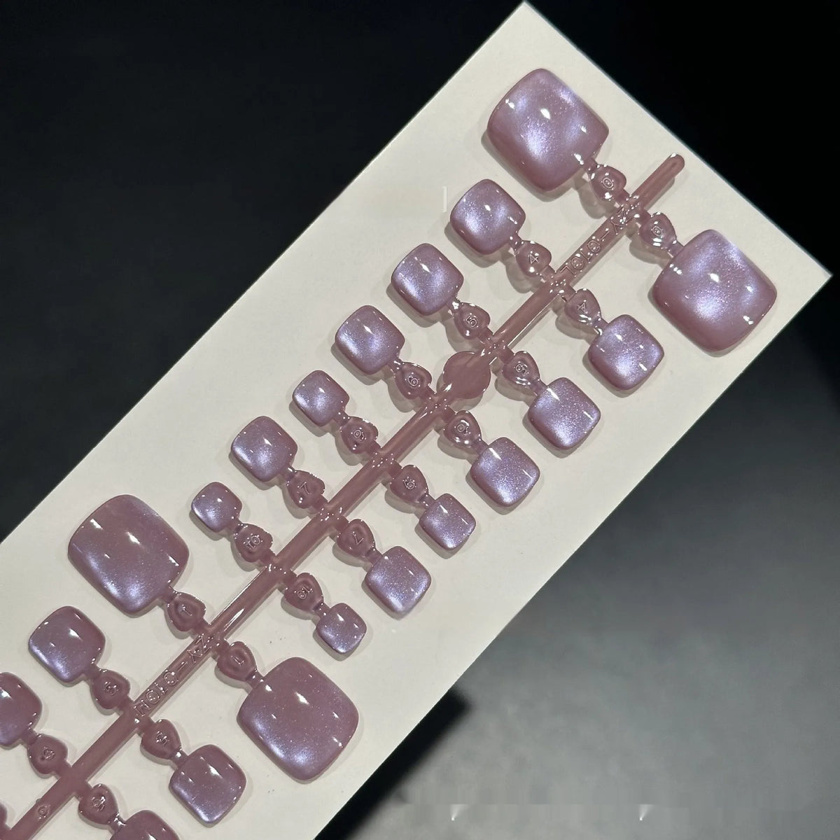 Purple cat eye toenail wear set with 24 pieces in S, M, L sizes and micro glass bead crystal