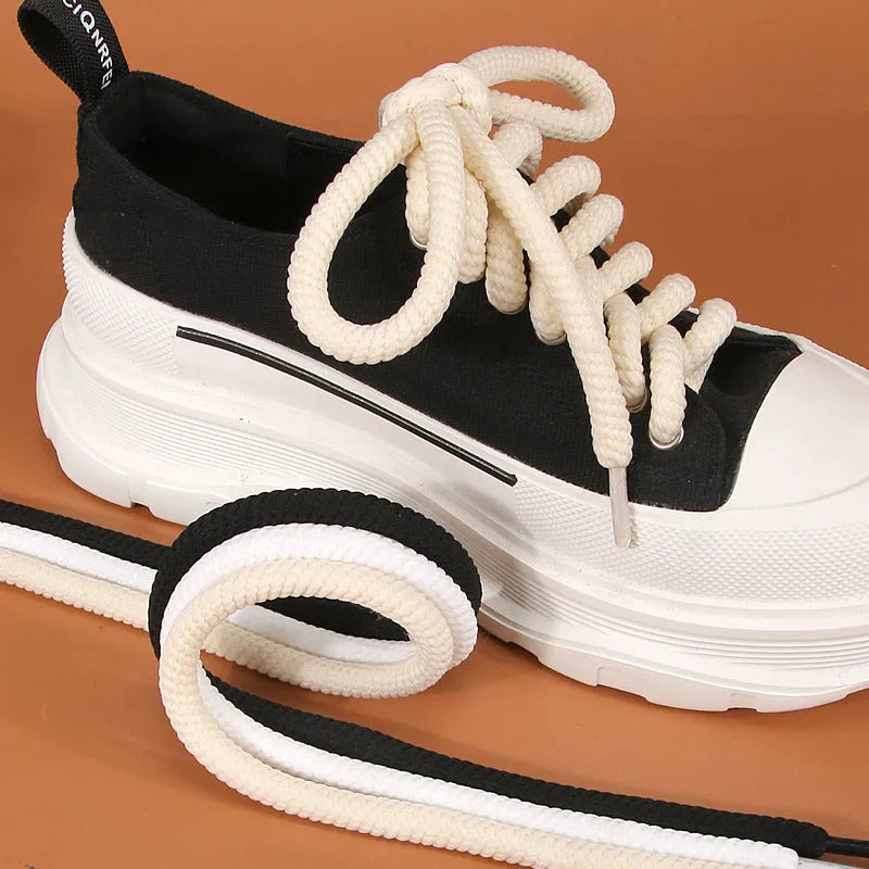 Round woven bread shoe shoelaces in black, white and beige colours with 10mm diameter