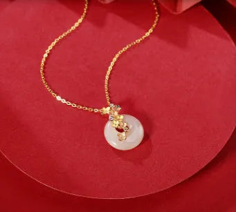 925 silver Hetian jade necklace with natural peace buckle pendant and cross chain
