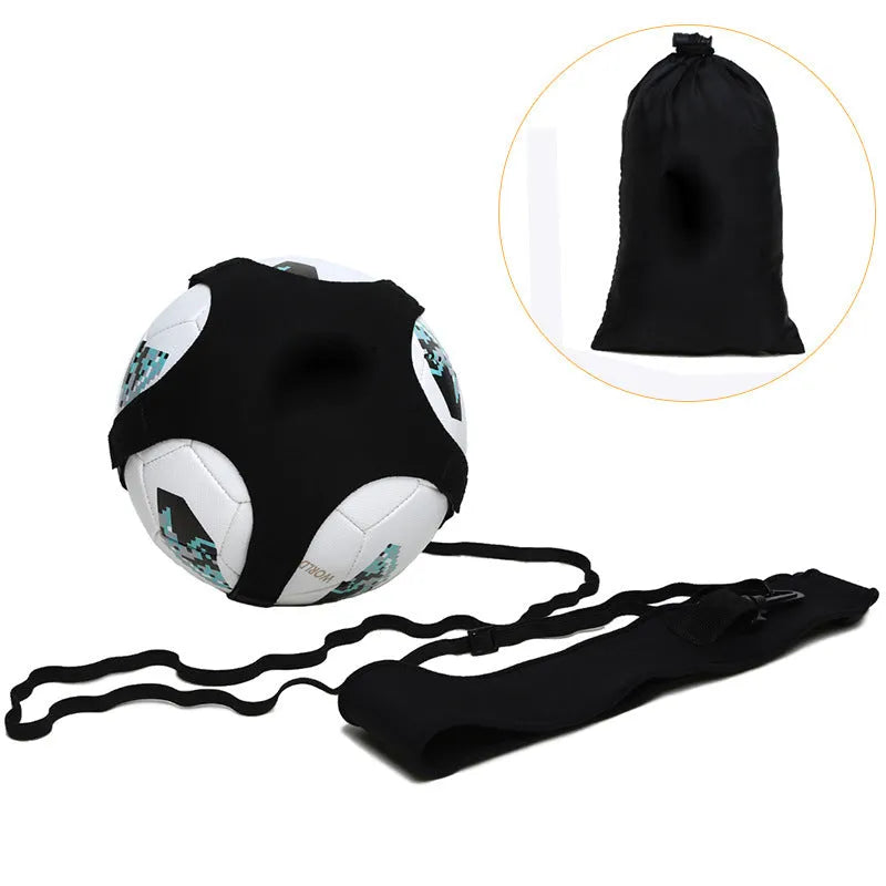 Black football juggling belt with a 2 metre long cord made from diving suit fabric