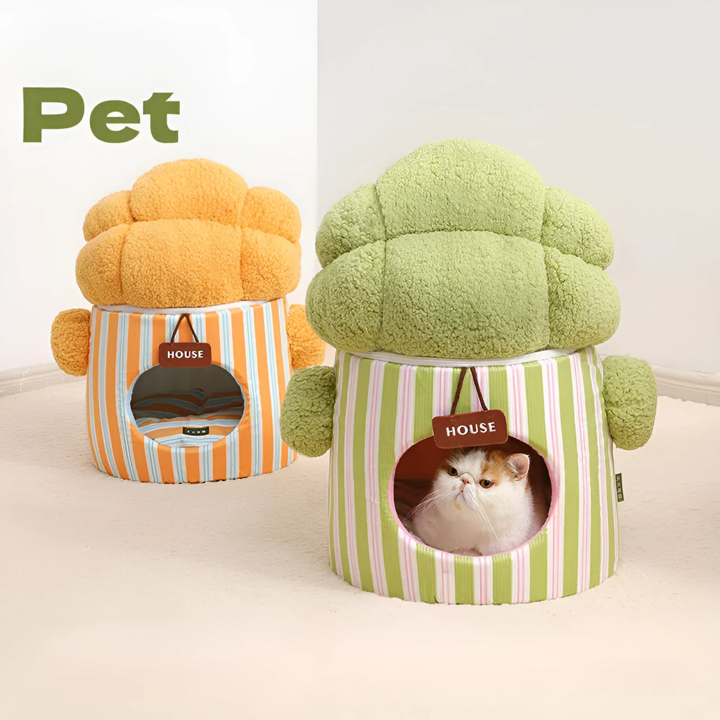 Cauliflower tree hole nest enclosed pet house for small dogs and cats in green and yellow colours