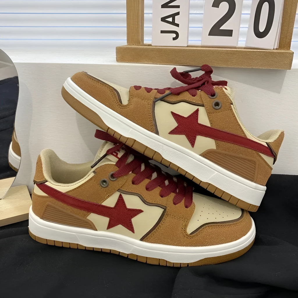 Brown women's platform sneakers with sequin details and rubber soles