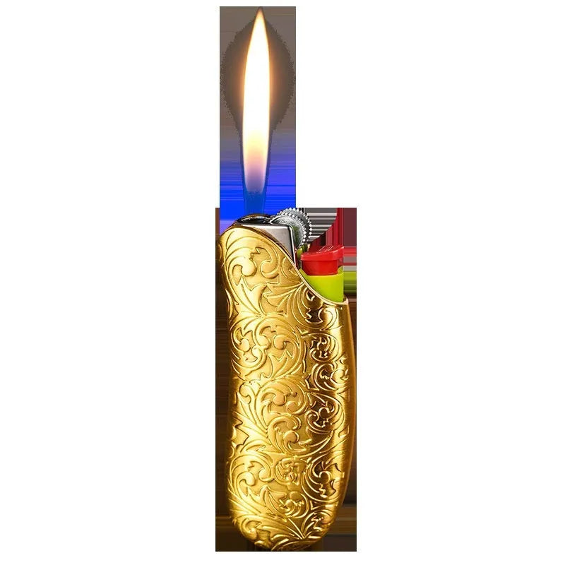 Banana shape zinc alloy gas lighter protective shell, 90 x 30 x 15mm, with metal toe cap guard and silver plated finish