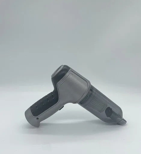Handheld car pet vacuum cleaner in brushless gold or silver style with USB charging port and dust bucket.
