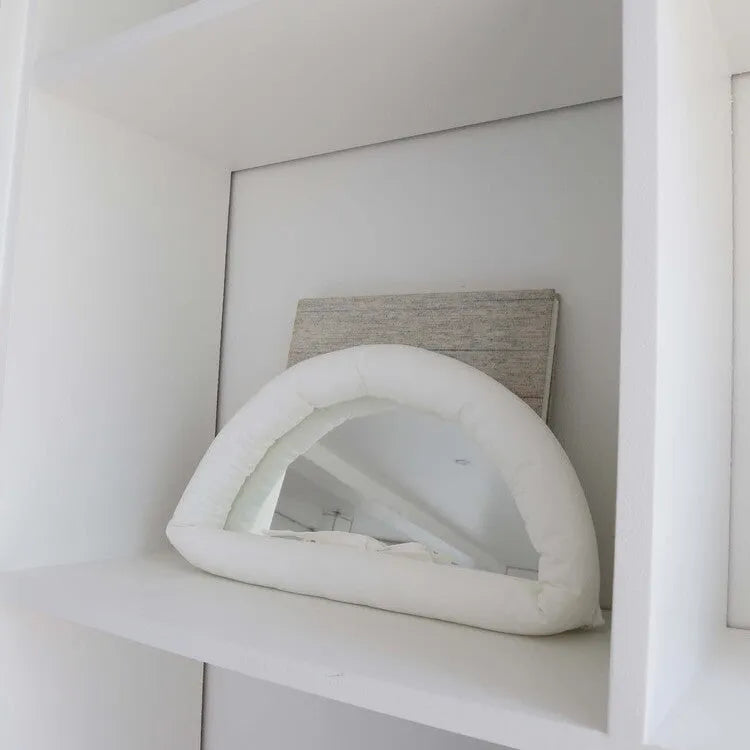 Hanging soft cotton fabric mirror in sapphire blue colour with rectangular shape and padded appearance