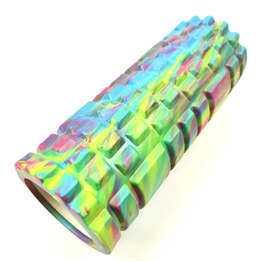 33cm camouflage EVA foam roller in blue green yellow pattern for fitness and massage