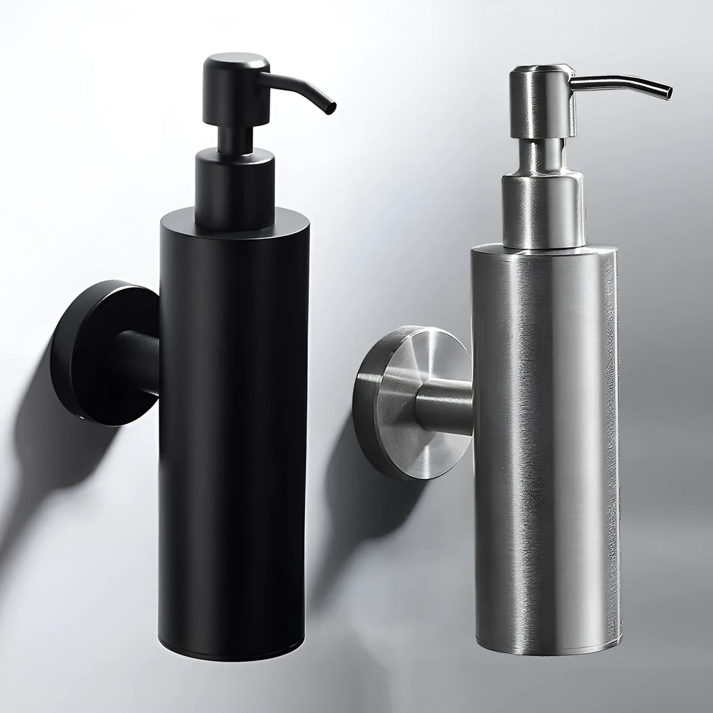 304 stainless steel wall-mounted manual soap dispenser in brushed, mirror, or black finish