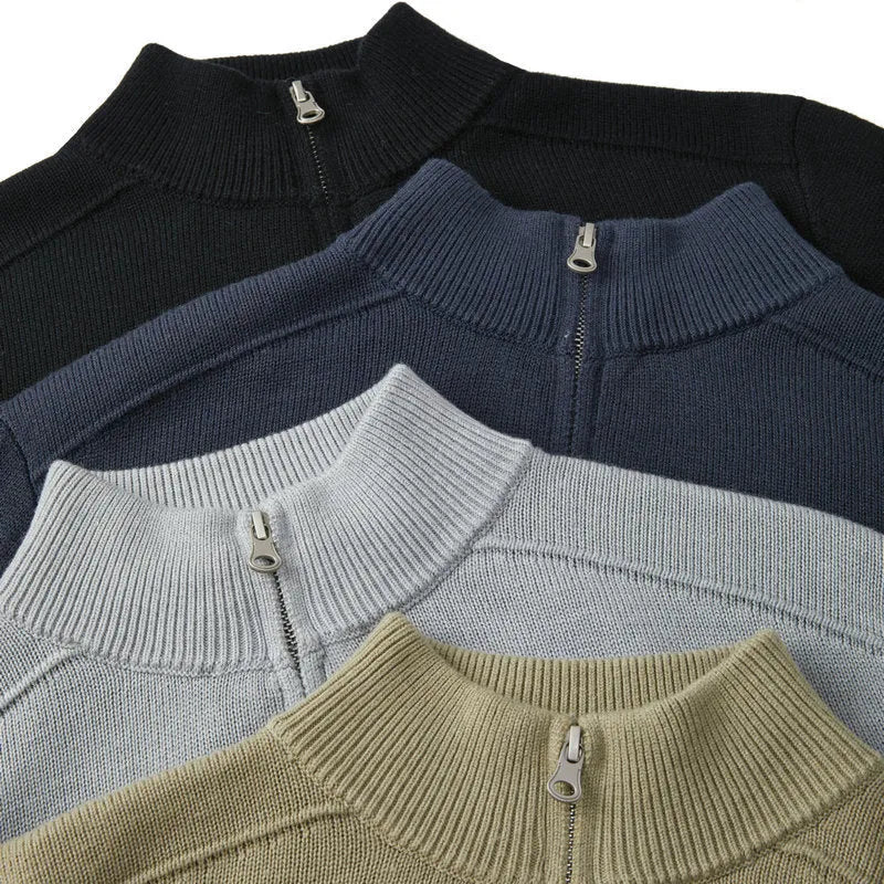 Men's slim fit casual wool sweater in black, shown in a pullover style with long sleeves.