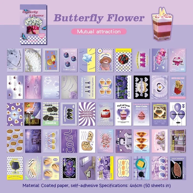 American retro cartoon mini sticker book with 50 sheets measuring 4x6cm in six colour options