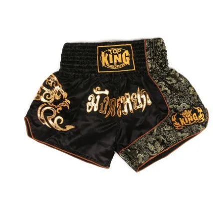 Unisex boxing sanda training shorts in black nylon polyester fabric with elasticated waistband