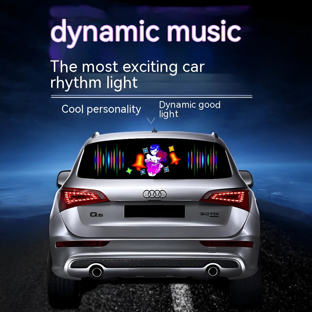 90cm by 25cm car voice control rhythm lamp with EL electroluminescent panel showing music-synchronised lighting patterns