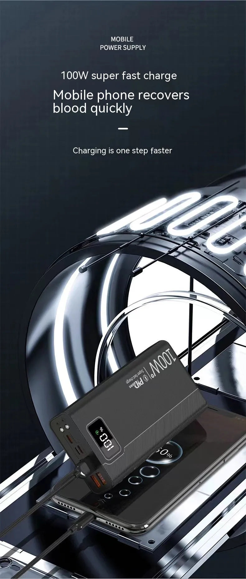 Large capacity power bank in black or white with fast charging support
