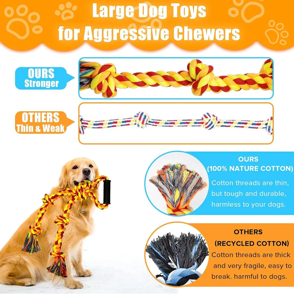Blue and yellow durable dog rope toy for aggressive chewers with non-slip handles