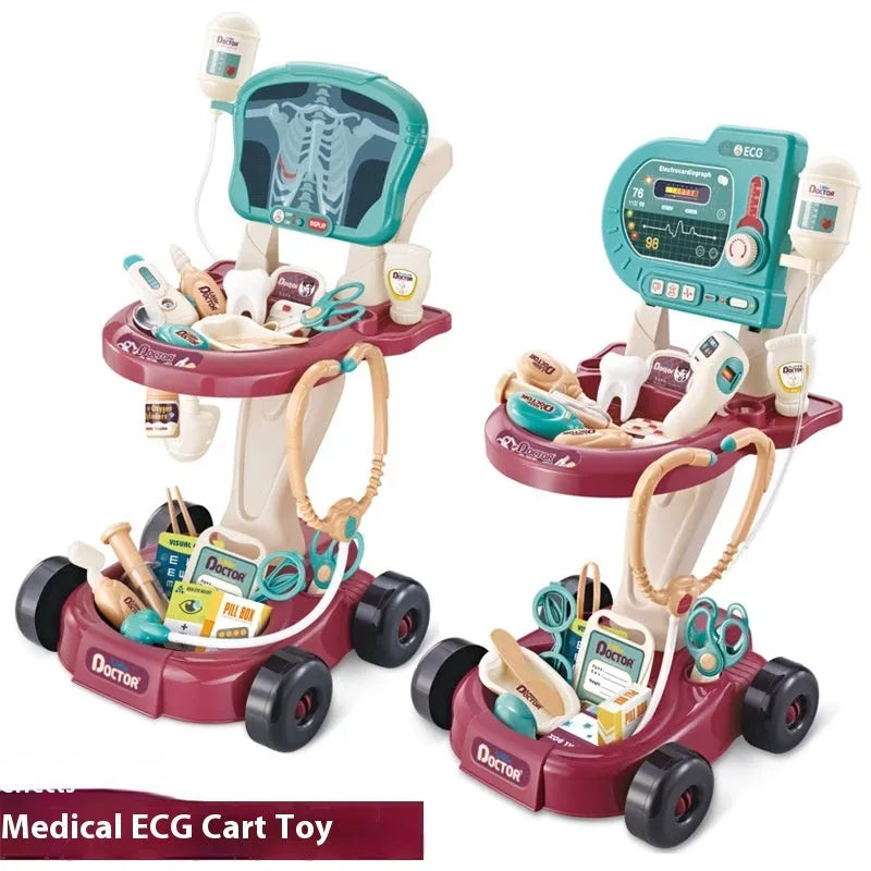 Children play house simulation medicine box toy with ECG function, pink plastic, 1.4kg, for kids aged 4-6