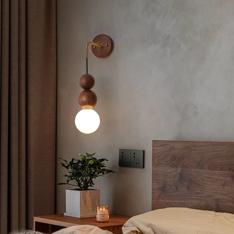 Circular wood and copper wall lamp with tricolour lighting, 10cm diameter