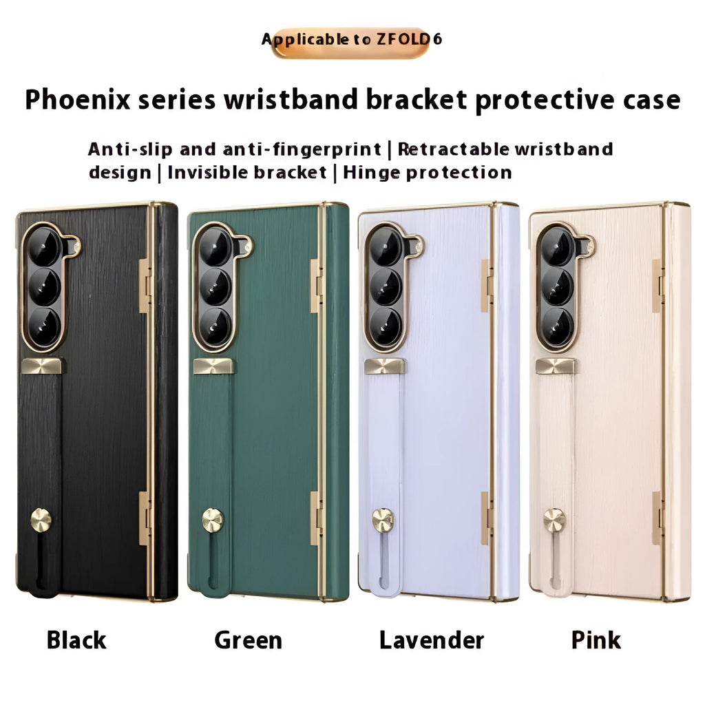 Imitation leather hinge phone case for Samsung Z Fold6 in purple with electroplating finish