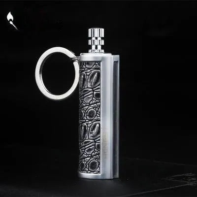 Windproof leather lighter with personality metal sticker in red, black, reddish-brown or yellow leather.
