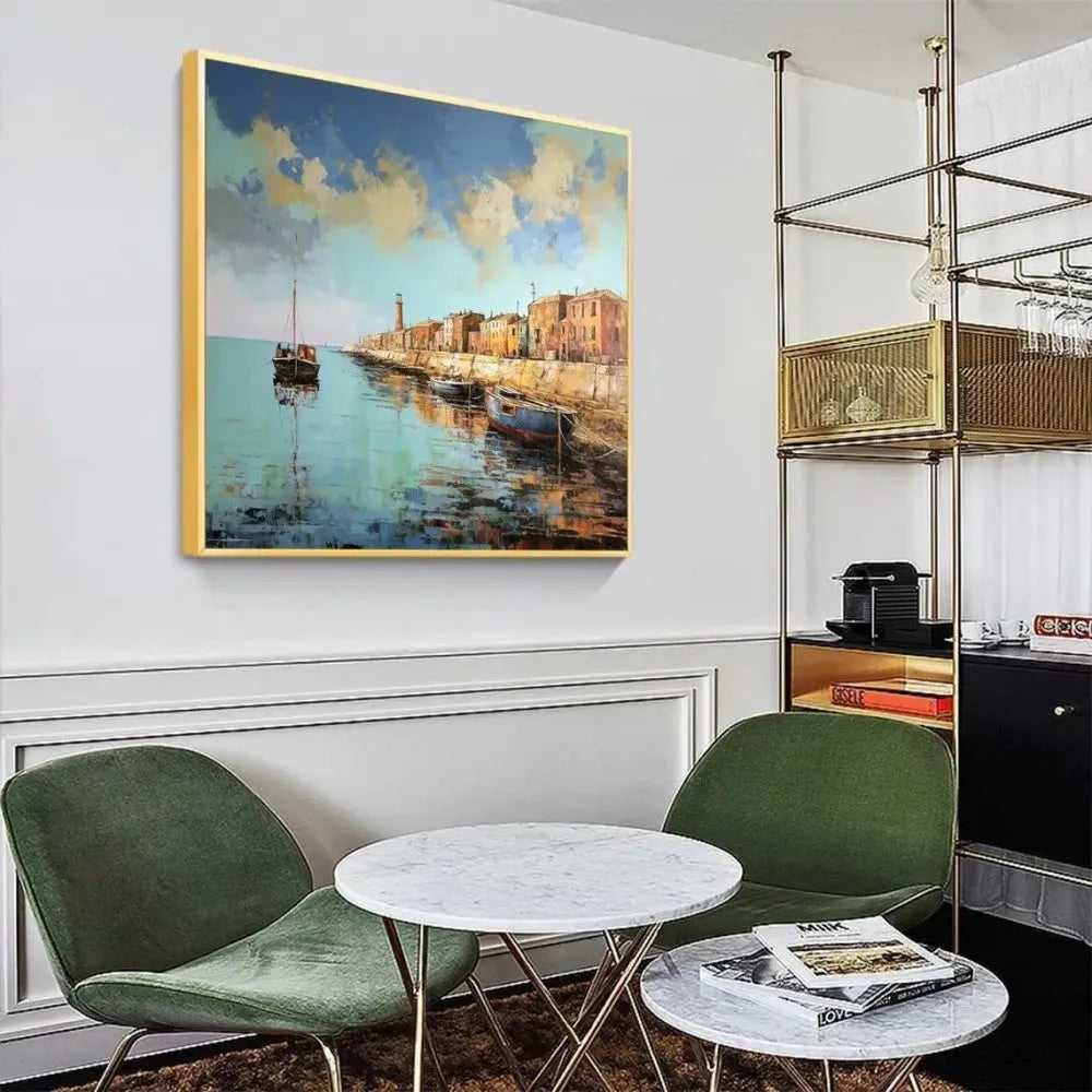 Hand painted landscape oil painting on canvas abstract pier scenery square wall art