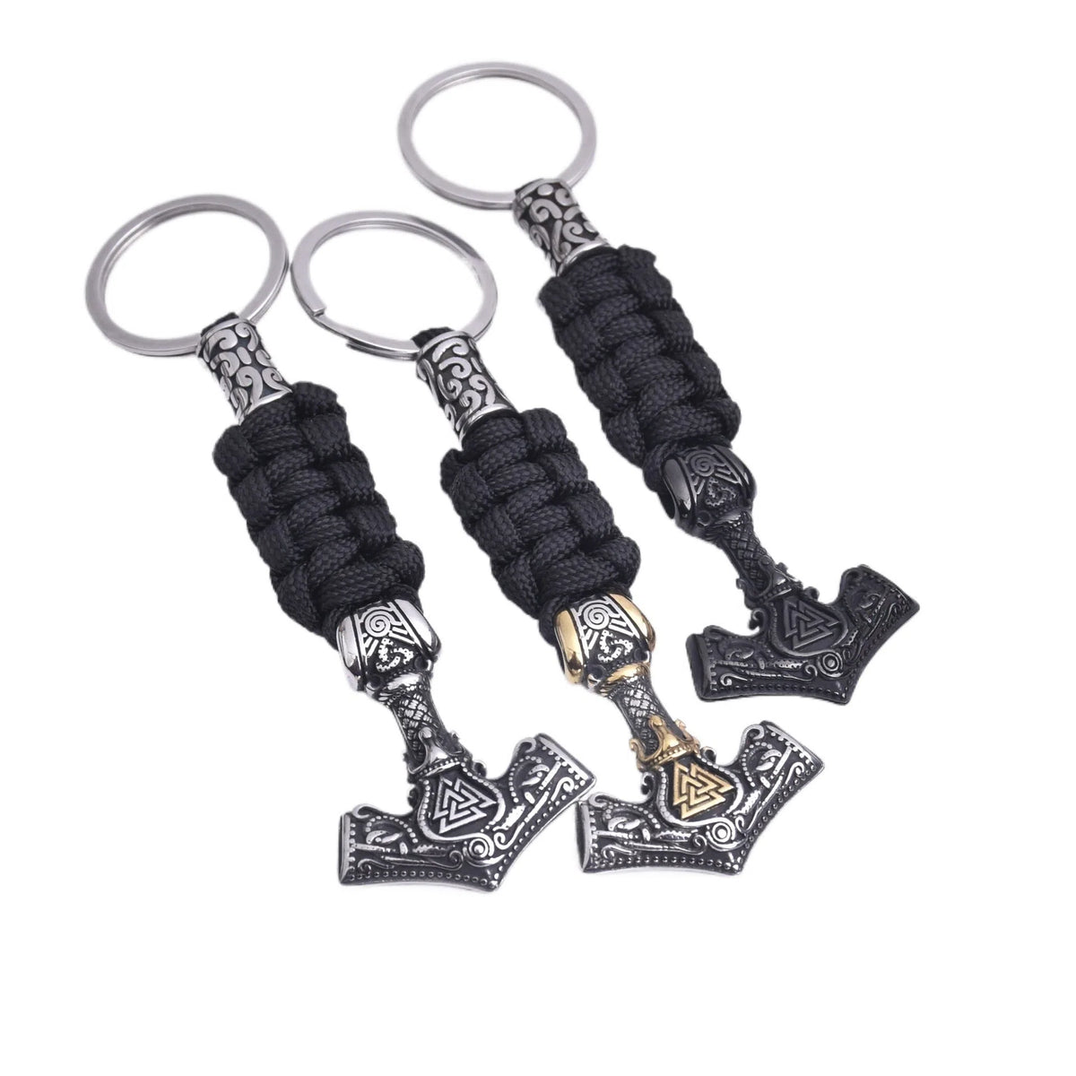 Viking triangle rune impactor keychain in stainless steel with bear pattern, half-handmade finish