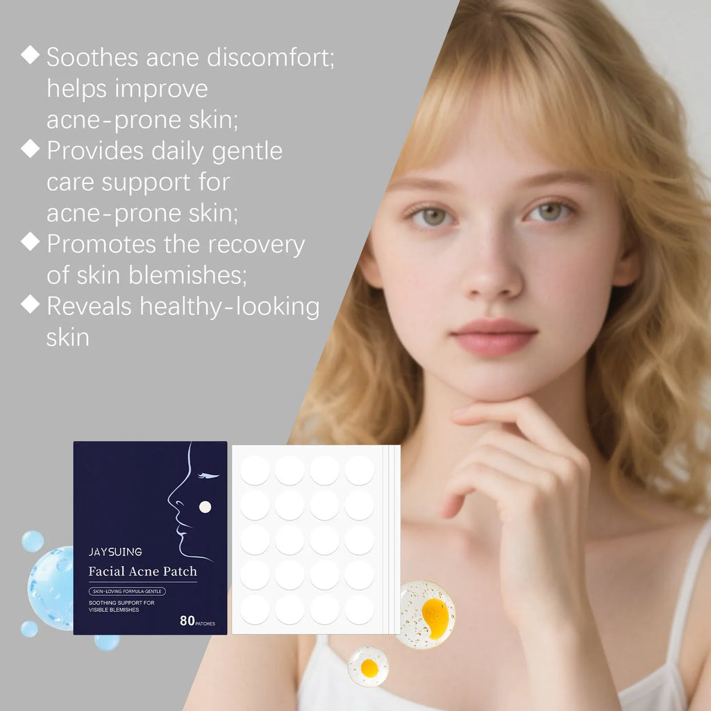 Pack of 80 transparent hydrocolloid facial acne patches for spot treatment