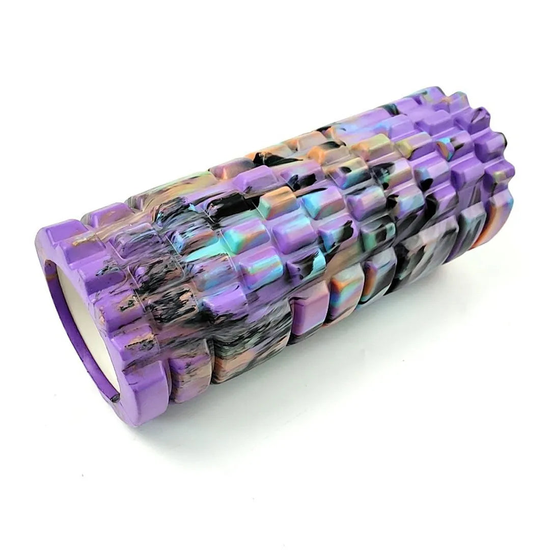 33cm camouflage EVA foam roller in blue green yellow pattern for fitness and massage