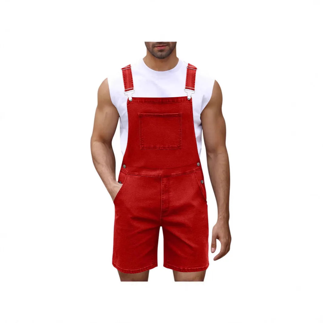 Men's straight-leg denim shorts with zip fly, cotton fabric, available in seven colours and sizes S to XXXL.
