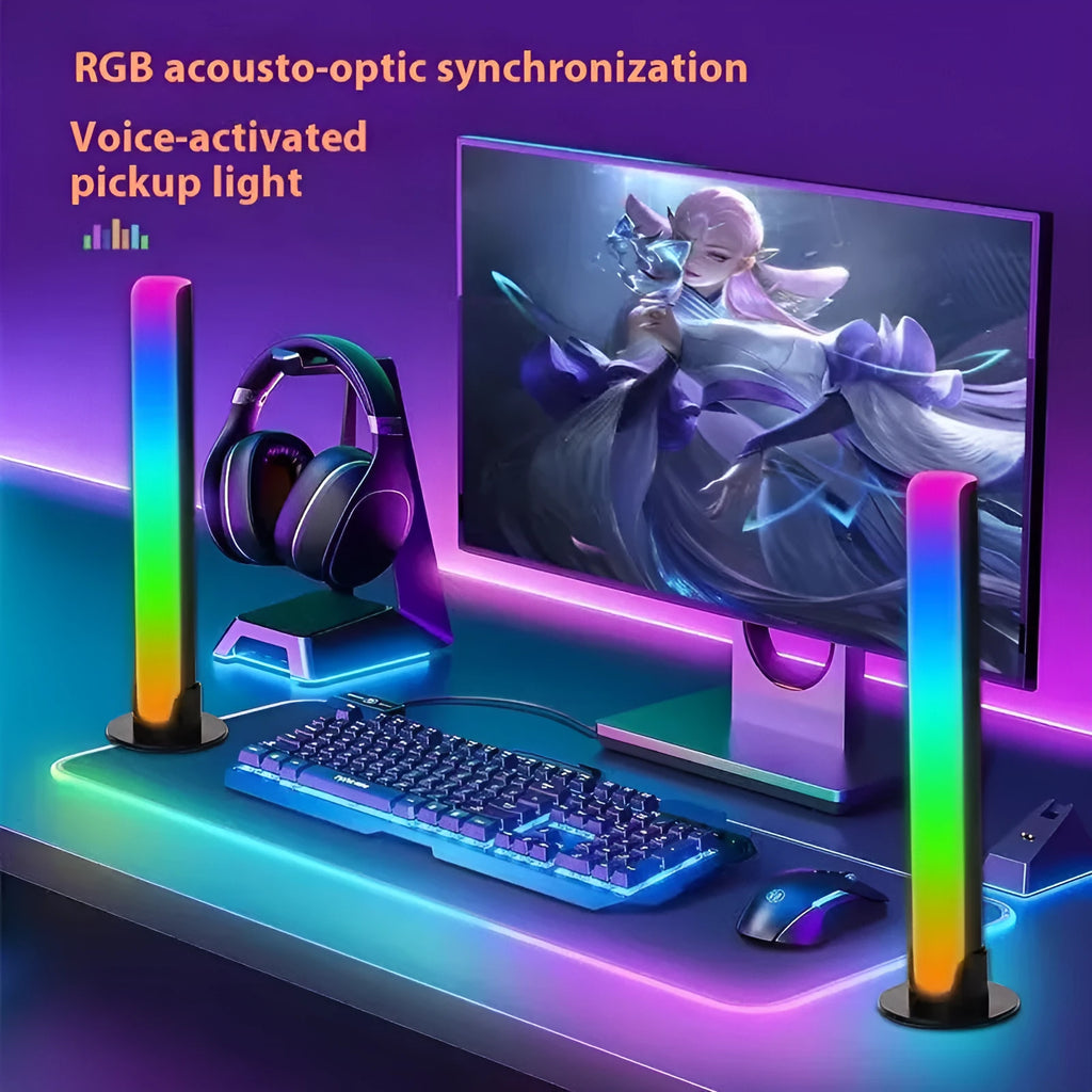 LED music rhythm light bar with 2.4G remote control and screen sync, shown in light bar shape for desktop use
