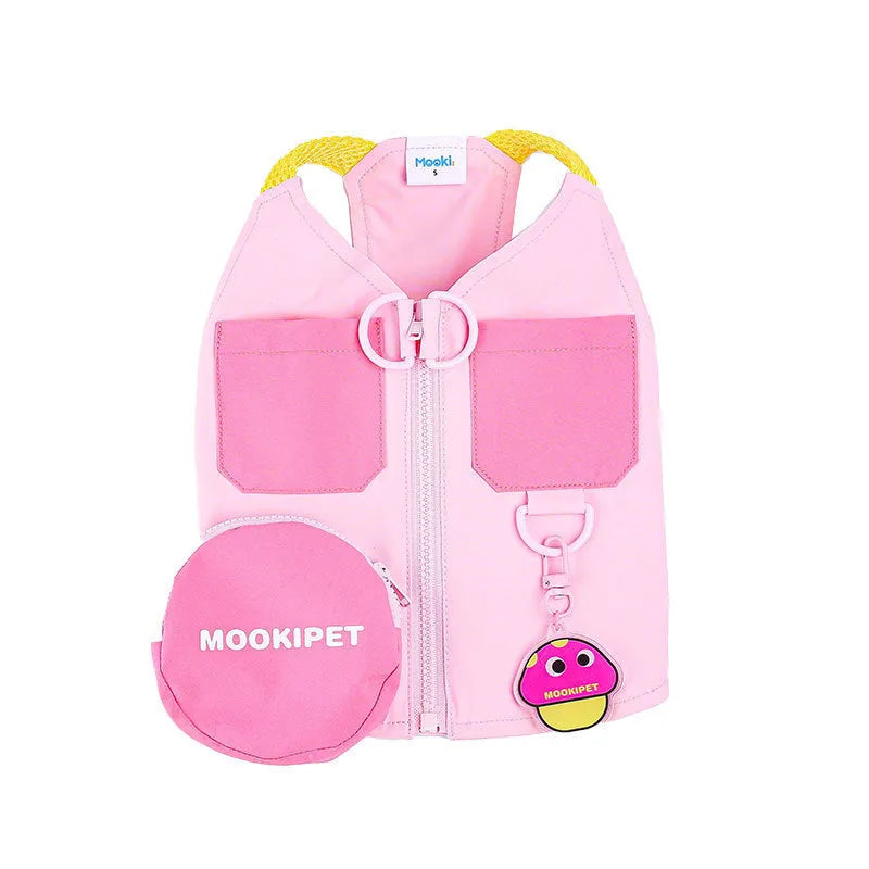 Pink polyester vest harness for small breed dogs on Bichon Frise or Teddy dog