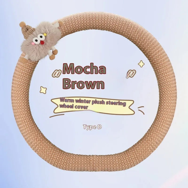 Car plush polo cartoon steering wheel cover in soft short plush material with 38cm diameter in multiple colour options