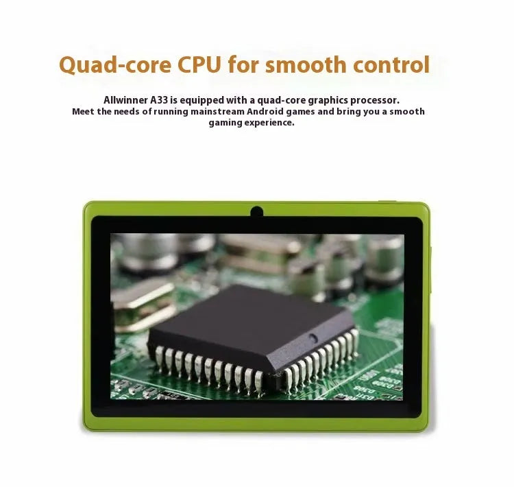 7-inch WiFi Bluetooth tablet with IPS screen in black, showing front display and side view
