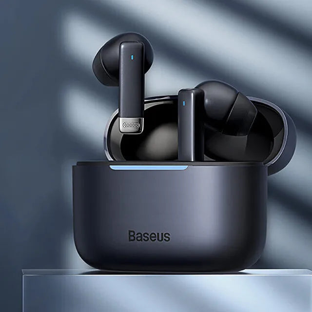 Active noise cancelling true wireless earphones in black or white with charging case