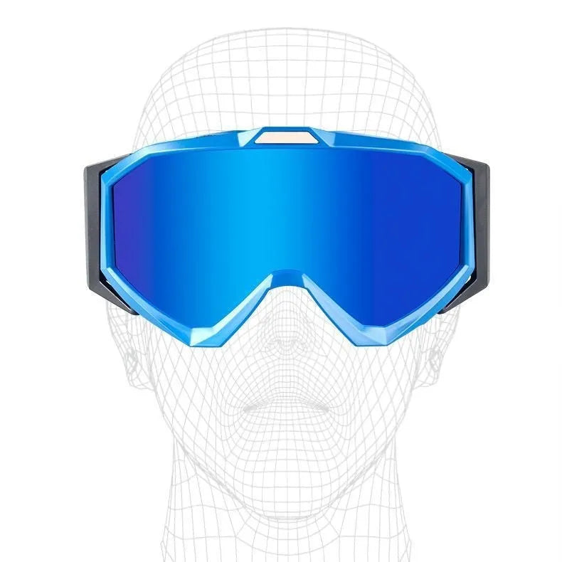 Motorcycle goggles with a double layer anti-fog lens and a black TPU frame shown with a grey lens.