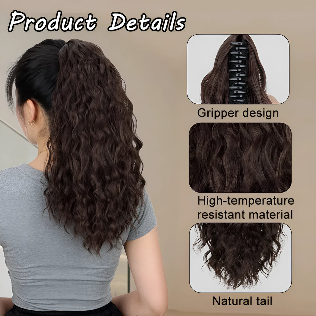 Synthetic ponytail wig with corn row curls and a hair clip, shown in colour 1B.